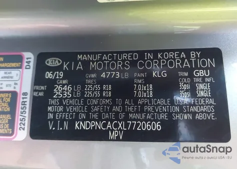 2020 Kia Sportage Ex z USA, uszkodzony, nr VIN KNDPNCACXL7720606